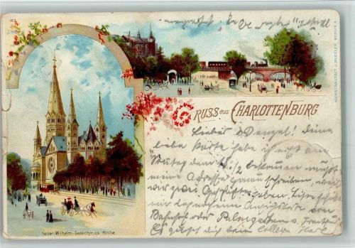 Charlottenburg 1900 Kaiser Wilhelm-Gedächtnis-Kirche Eisenbahnbrücke Pferdekutschen