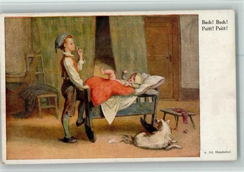 1920 Galerie Münchner Meister Ad. Hendschel - Baby in der Wiege