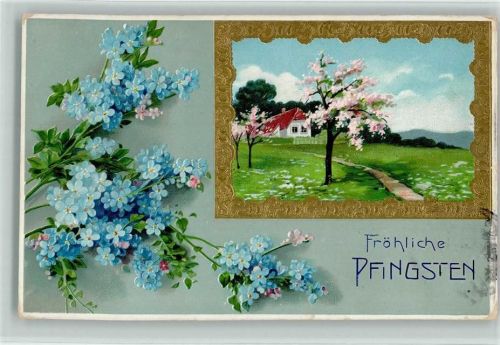 1908 Verlag Erika Nr. 3896 - Vergissmeinnicht, Landschaft, Goldrahmen