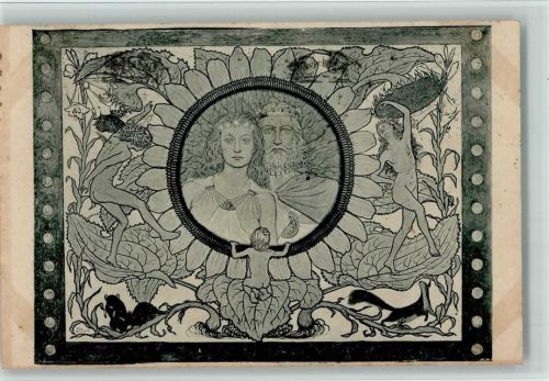 1921 Nr. 11 - Jugendstil - Sonnenblumen Elfen AK Stempelflecken