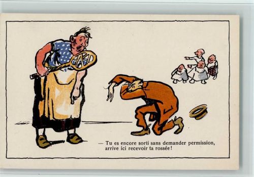 Nr. 110 Edition Art Perrochet Matile -Frau mit Teppichklopfer AK Gute Erhaltung