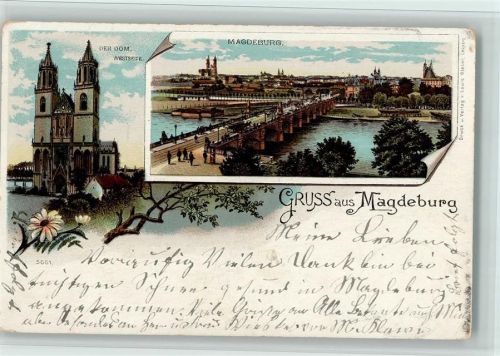 Magdeburg 1900 Dom Westseite Ortsansicht Brücke 2-Bildaufnahme
