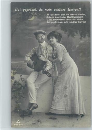 1911 Liebespaar mit Gitarre - Sei gegrüßt du mein schönes Sorrent Serie 6853-4 AK