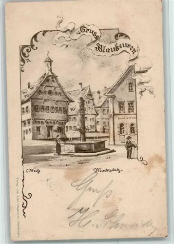 Blaubeuren 1898 Marktplatz mit Brunnen , sign C. Weiß AK