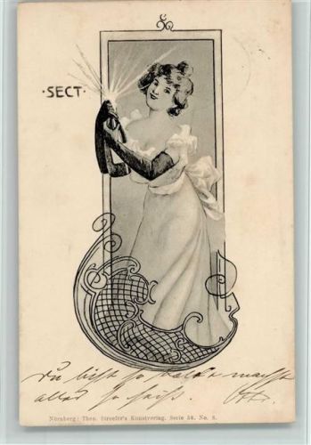 1900 -Sect- Jugendstil Serie 58 Nr. 8 - AK Frau mit schwarzen Handschuhen AK