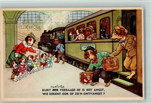 Serie 53800-1 Eisenbahn, Bahnhof - Dackel mit Gepäck, Reisende sind Hunde