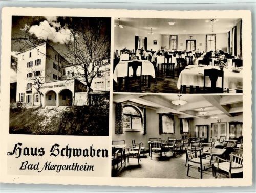 Bad Mergentheim 1955 Haus Schwaben mit Innenansichten, sehr gute Erhaltung AK