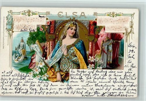 Elsa aus Lohengrin, litho 1898 AK Jugendstil