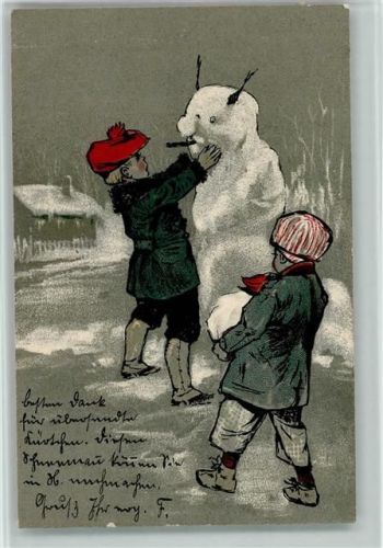 1902 Kinder bauen einen Schneemann