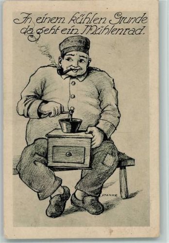 sign Stanke - Soldat dreht die Kaffeemühle WK I AK Kaffeemühle