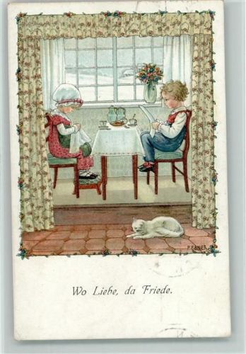 M. Munk Nr. 1158 - Wer ists - Stricken Wo Liebe, da Friede - Handarbeit, Zeitung lesen