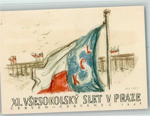 Prag XII Vsesokolsky Slet v Praze , Cerven 1948 - AK Gute Erhaltung