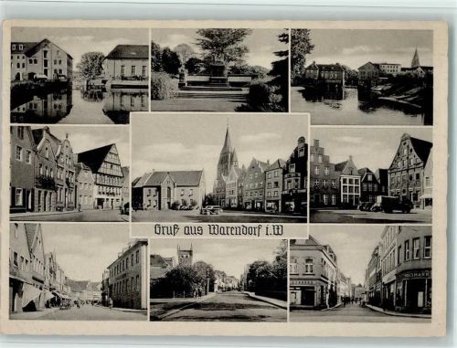 Warendorf 1940-50 Kriegerdenkmal, Straßenpartien, gute Erhaltung AK