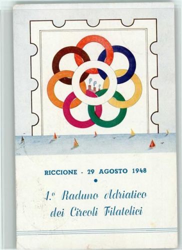 Riccione Italien 1948 1erste Raduno Adriatico dei Circoli Filatelici und Stempel