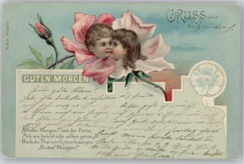 Litho AK Guten Morgen Kinderköpfe in Blüten 1899 AK