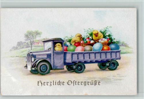 Küken mit Eiern, hinten auf dem Lastwagen ca 1930 AK