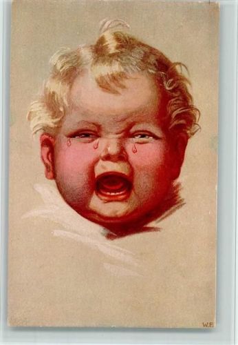 1919 sign W.F. - weinendes Baby - Kindergesicht - gute Erhaltung