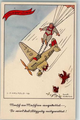 1940 Horn Verlag III/10 - sign Halfeld, Fallschirmspringer, sehr gute Erhaltung AK