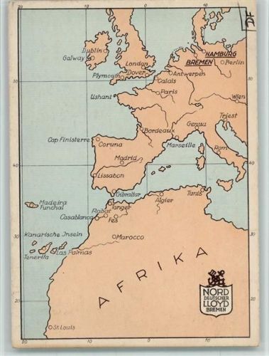 Speisekarte Frühstück 29. Juli 1933 - Dampfer Orotava - Landkarte