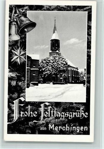 Merchingen Frohe festtagsgrüße, Kirche, sehr gute Erhaltung AK