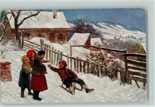 Winter Kind beim Schlittenfahren