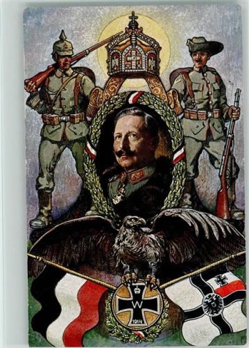 Kaiser Wilhelm, Fahnen, Soldaten, Krone, Adler - Kolonialkriegerdank