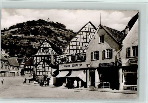 Heppenheim 1959 am kleinen Markt, Radio Siebold, Lebensmittel Schäfer, sehr gute Erhaltung AK