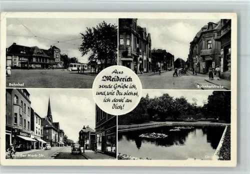 Meiderich 1953 Bahnhof m. Straßenbahn, Bahnhofstrasse, Marktstr., gute Erhaltung, kl. Eckknick
