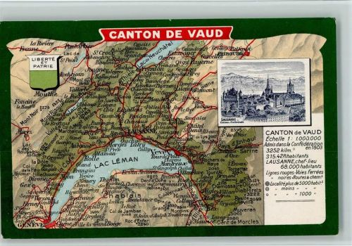 Lausanne Losanna Landkarte - Canton de Vaud, gute Erhaltung AK Landkarte Lithographie