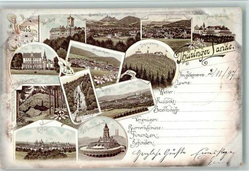 Gotha 1897 Thüringer Land Wartburg Eisenach Liebenstein Veste Coburg Inselsberg Friedrichroda Reinhardsbrunn Thorstein Wasserfall im Trusenthal Kyffhäuserdenkmal Erfurt Mehrfachaufnahme