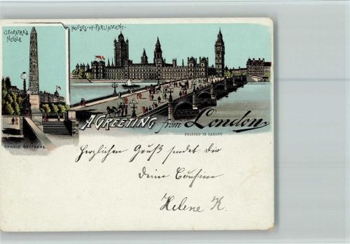 1898 Greeting from - London bridge, Cleopatras Needle AK