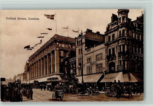 Oxford Street , Omnibus, Autos und Kutschen - viel Verkehr 1916 AK