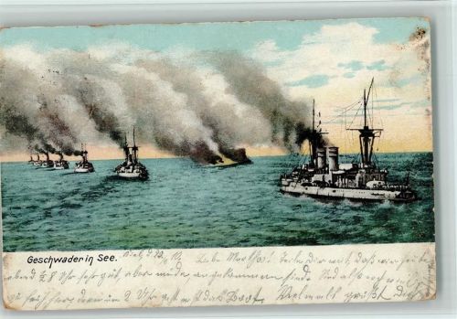 Geschwader in See 1910 AK Stempelspuren