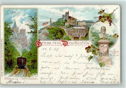 Drachenfels Drachenburg Zahnradbahn Wolfgang Müller Denkmal Drachenfels-Plateau Bahnpoststempel Zug 51