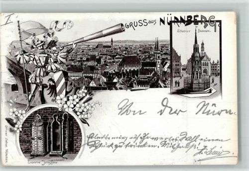 Nürnberg 1896 Gesamtansicht Schöner Brunnen Eiserne Jungfrau