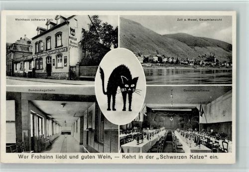 Zell Hotel u. Weinhaus Schware Katz mit Innenansichten, Kegelbahn, gute Erhaltung AK