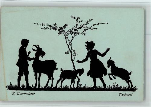 sign R. Borrmeister - Neckerei - Kinder mit Ziegen AK