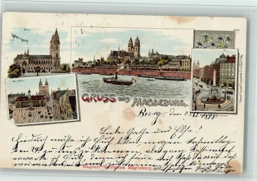 Magdeburg 1898 Dom Alter Markt Panorama Dampfer Hasselbach-Brunnen 4-Bildaufnahme