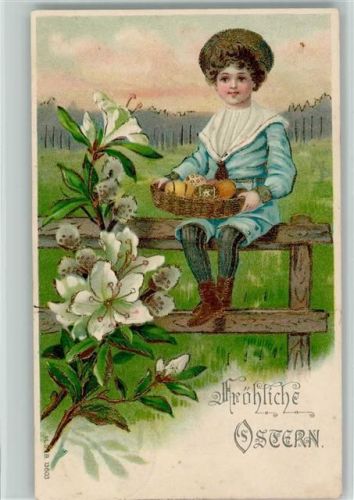 1906 Junge hat einen Korb mit Ostereier, Golddruck AK