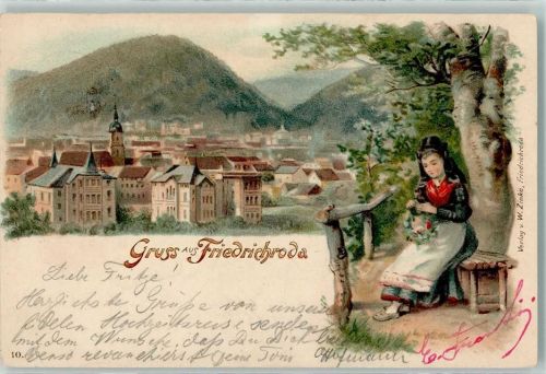 Friedrichroda 1900 Frau in Tracht Blumenkranz