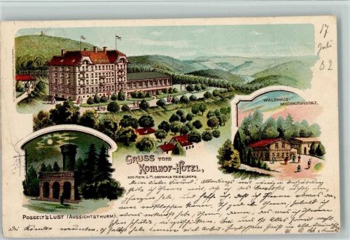 Heidelberg 1902 Kohlhof-Hotel Posselt's Lust Aussichtsturm Waldhaus-Milchkuranstalt 3-Bildaufnahme