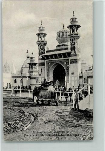 Franco-British Exhibition Lodon 1908 - Eingang Ceylon Village mit Elefant