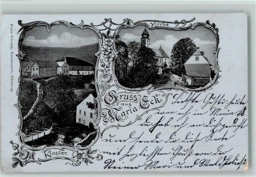 Maria Eck 1905 Kirche Kloster 2-Bildaufnahme Blumen