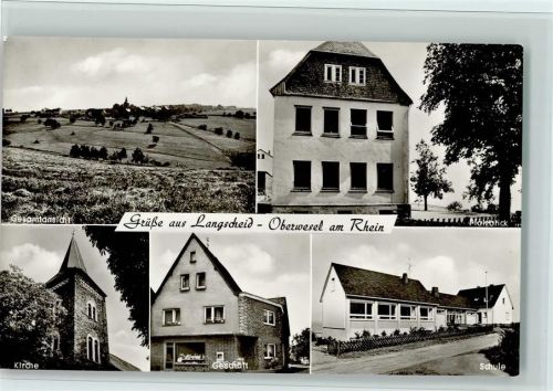 Langscheid Geschäft, Schule, Kirche, gute Erhaltung AK