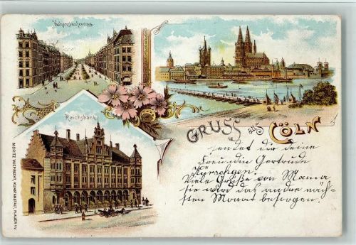 Köln Hohenstaufenring 1898 Hohenstaufenring Panorama Dom Reichsbank Blumen 3-Bildaufnahme