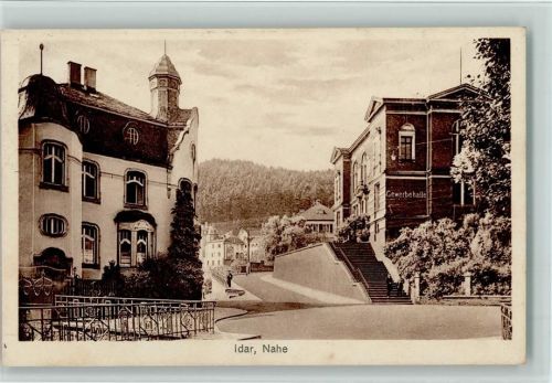 Idar-Oberstein 1929 Gewerbehalle, Straßenbild, gute Erhaltung AK
