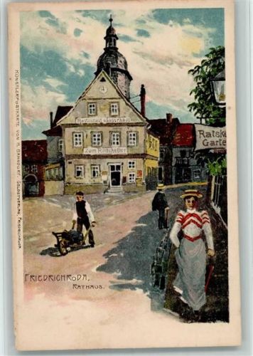 Friedrichroda 1900 Rathaus, Künstlerkarte sign Bahndorf - Selbstverlag