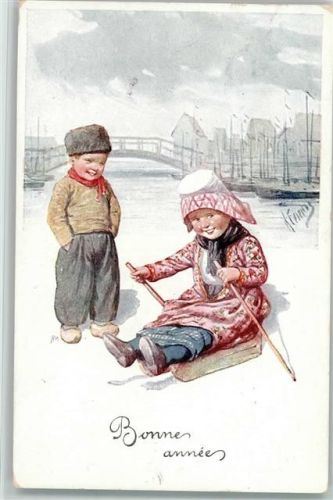 1920 BKW Serie 891-2? Bonne Anne - Hollandkinder, Schlitten, gute Erhaltung AK