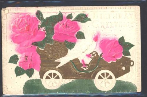 Reliefdruck Rosen Glückwunsch Auto 1912