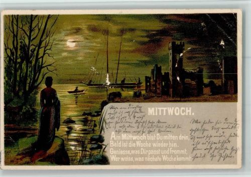 Mittwoch u. Gedicht - Mondschein - Schürfstellen , Eckknick AK Tag 1901 Lithographie